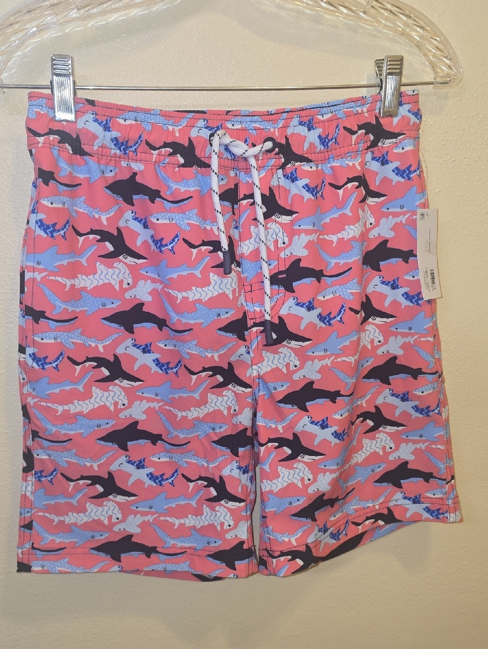 Men's Pink Shark-Print Swim Trunks